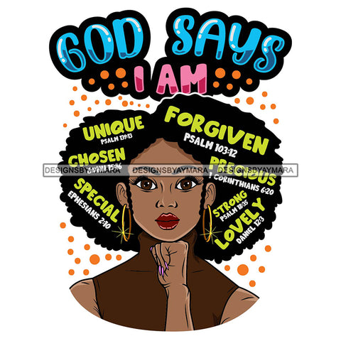 Afro Woman Hair Religious Quotes Bible Verses Prayers Faith Jesus Illustration SVG JPG PNG Vector Clipart Cricut Silhouette Cut Cutting