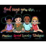 God Says You Are Bible Verses Kids Cute Baby Boys Baby Girls Black Background SVG JPG PNG Vector Clipart Cricut Silhouette Cut Cutting