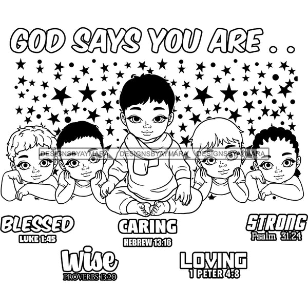 God Says You Are Bible Verses Cute Baby Boys Stars Background B/W SVG JPG PNG Vector Clipart Cricut Silhouette Cut Cutting