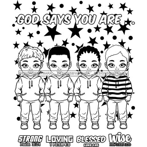 God Says You Are Bible Verses Lovely Toddlers Boys Stars Background B/W SVG JPG PNG Vector Clipart Cricut Silhouette Cut Cutting