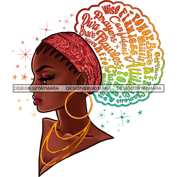 Flawless Diva Braids Pink Headwrap Words In Hair Black Woman Goddess Gold Hoops JPG PNG  Clipart Cricut Silhouette Cut Cutting