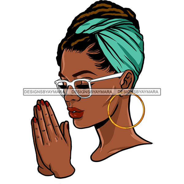 Black Queen With Locs And Green Headwrap Praying JPG PNG  Clipart Cricut Silhouette Cut Cutting