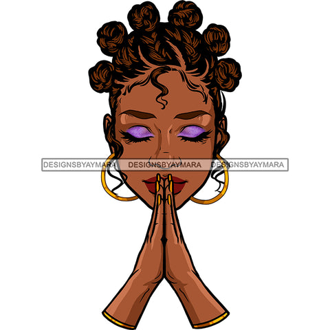 Black Queen In Prayer Praying With Bantu Knots JPG PNG  Clipart Cricut Silhouette Cut Cutting