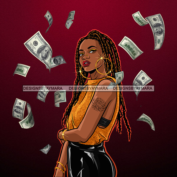 Sassy Diva Tossing Money With Locs Dreads JPG PNG  Clipart Cricut Silhouette Cut Cutting