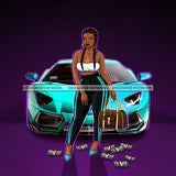 Sassy Diva Holding Bag With Corvette  Locs Dreads JPG PNG  Clipart Cricut Silhouette Cut Cutting