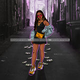 Black Diva In Dress And Jean Jacket In Street Alley Scene JPG PNG  Clipart Cricut Silhouette Cut Cutting
