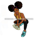 Sista Kneeling Fanning Money Dollar Bills JPG PNG  Clipart Cricut Silhouette Cut Cutting