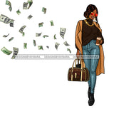 Sassy Queen Stepping With Flying Money Dollar Bills JPG PNG  Clipart Cricut Silhouette Cut Cutting