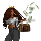 Sassy Queen Stepping Wearing Crown Tossing Dollars JPG PNG  Clipart Cricut Silhouette Cut Cutting