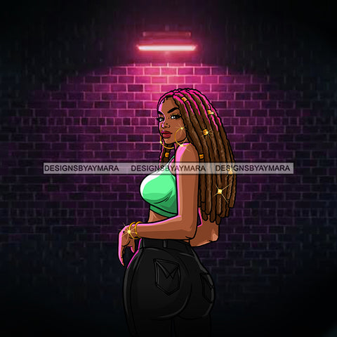 Sexy Diva Black Jeans Long Locs Sister Locs Brick Wall Scene JPG PNG  Clipart Cricut Silhouette Cut Cutting