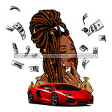 Sassy Diva With Locs Tossing Dollar Bills  JPG PNG  Clipart Cricut Silhouette Cut Cutting