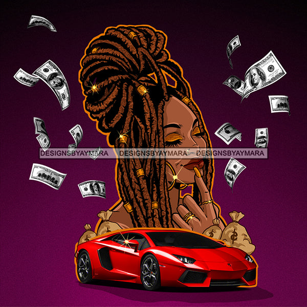 Sassy Diva With Locs Tossing Dollar Bills  JPG PNG  Clipart Cricut Silhouette Cut Cutting