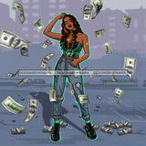 Sassy Diva With Tossed Dollar Bills In Jeans JPG PNG  Clipart Cricut Silhouette Cut Cutting