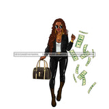 Sassy Diva Stepping In Black Flying Dollar Bills JPG PNG  Clipart Cricut Silhouette Cut Cutting