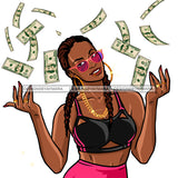 Sassy Diva In Black And Pink Tossing Dollar Bills Braids JPG PNG  Clipart Cricut Silhouette Cut Cutting
