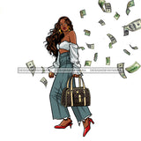 Sassy Diva In Jeans Flying Dollar Bills  JPG PNG  Clipart Cricut Silhouette Cut Cutting
