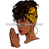 Black Queen With Curly Hair Praying Yellow Headwrap JPG PNG  Clipart Cricut Silhouette Cut Cutting