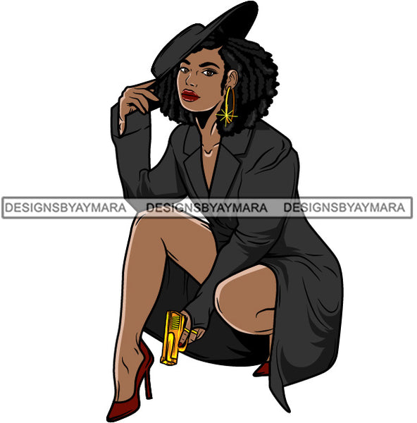 Afro Gangster Lola Boss Lady Flawless Strong Woman Attitude Caring Hand Gun Hipster Nubian Queen Melanin SVG Cutting Files For Silhouette Cricut and More