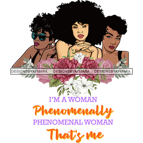 I'm A Woman Phenomenally Phenomenal Woman That's Me Afro Women Together Nubian Melanin Queen Black Girl Magic Layered SVG Cutting Files For Silhouette Cricut and More