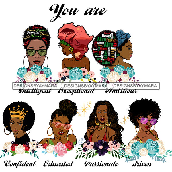 You Are Afro Woman Great Qualities Quotes Women Together Nubian Melanin Queen Black Girl Magic Layered SVG Cutting Files For Silhouette Cricut and More