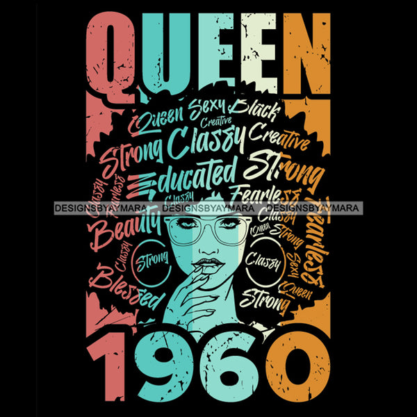 Queen 1960 With Big Afro Words SVG JPG PNG Vector Clipart Cricut Silhouette Cut Cutting