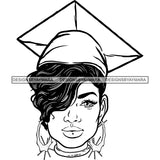 Afro Woman Graduate Wearing Cap Academic Achievement Graduation Short Side Hairstyle B/W SVG JPG PNG Cutting Files For Silhouette Cricut More