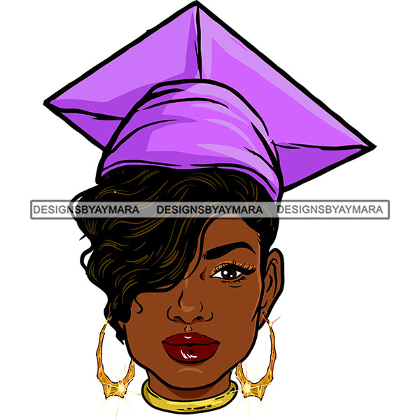 Afro Woman Graduate Wearing Cap Academic Achievement Graduation Short Side Hairstyle SVG JPG PNG Cutting Files For Silhouette Cricut More