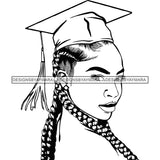 Afro Woman Graduate Side View Wearing Cap Academic Achievement Graduation Long Braids Hairstyle B/W SVG JPG PNG Cutting Files For Silhouette Cricut More