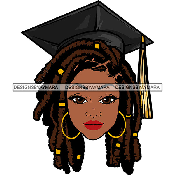Afro Woman Graduate Wearing Grey Cap Academic Achievement Diploma Graduation Dreadlocks Hairstyle SVG JPG PNG Cutting Files For Silhouette Cricut More