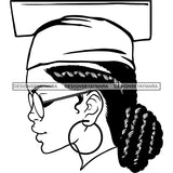 Afro Woman Graduate Wearing Cap Side View Academic Achievement Graduation Locks Bun Hairstyle B/W SVG JPG PNG Cutting Files For Silhouette Cricut More