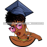 Afro Woman Graduate Wearing Cap Academic Achievement Graduation Sunglasses Up Do Hairstyle SVG JPG PNG Cutting Files For Silhouette Cricut More