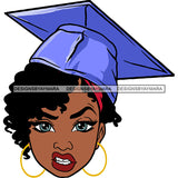 Afro Woman Graduate Wearing Cap Mean Face Academic Achievement Graduation Short Curly Hairstyle SVG JPG PNG Cutting Files For Silhouette Cricut More