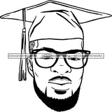 Afro Man Graduate Wearing Cap Achievement Diploma Success Certificate College B/W SVG JPG PNG Cutting Files For Silhouette Cricut More