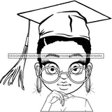 Afro Woman Graduate Wearing Cap Academic Achievement Diploma Graduation Glasses Short Hairstyle B/W SVG JPG PNG Cutting Files For Silhouette Cricut More