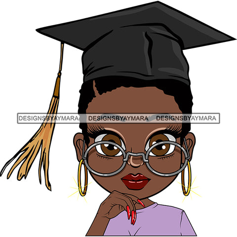 Afro Woman Graduate Wearing Cap Academic Achievement Diploma Graduation Glasses Short Hairstyle SVG JPG PNG Cutting Files For Silhouette Cricut More