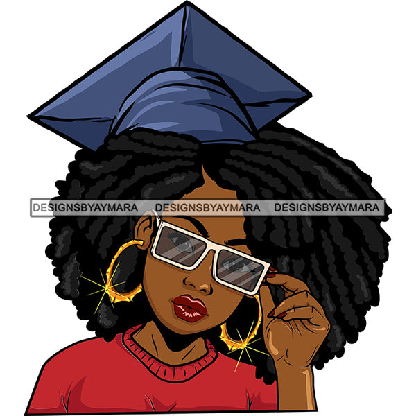 Afro Woman Graduate Wearing Cap Academic Achievement Diploma Graduation Glasses Afro Hairstyle SVG JPG PNG Cutting Files For Silhouette Cricut More