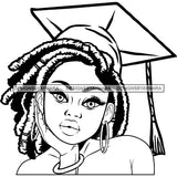 Afro Woman Graduate Wearing Cap Academic Achievement Diploma Graduation Dreadlocks Hairstyle B/W SVG JPG PNG Cutting Files For Silhouette Cricut More