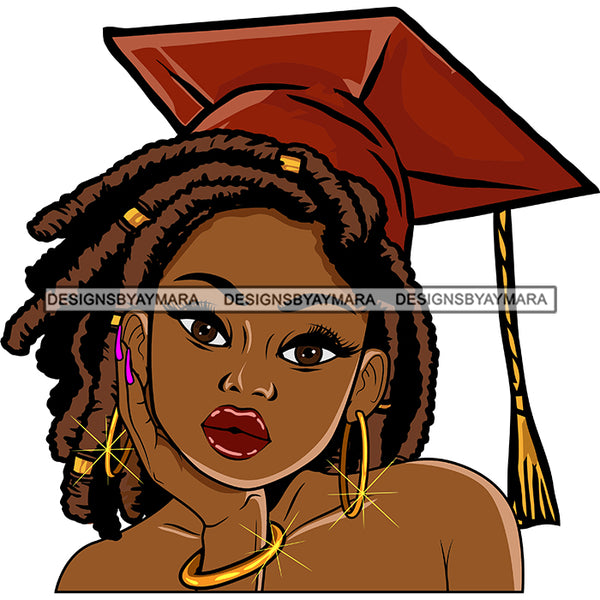 Afro Woman Graduate Wearing Cap Academic Achievement Diploma Graduation Dreadlocks Hairstyle SVG JPG PNG Cutting Files For Silhouette Cricut More