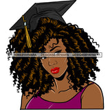 Afro Woman Graduate Wearing Cap Academic Achievement Diploma Graduation Coily Hairstyle SVG JPG PNG Cutting Files For Silhouette Cricut More