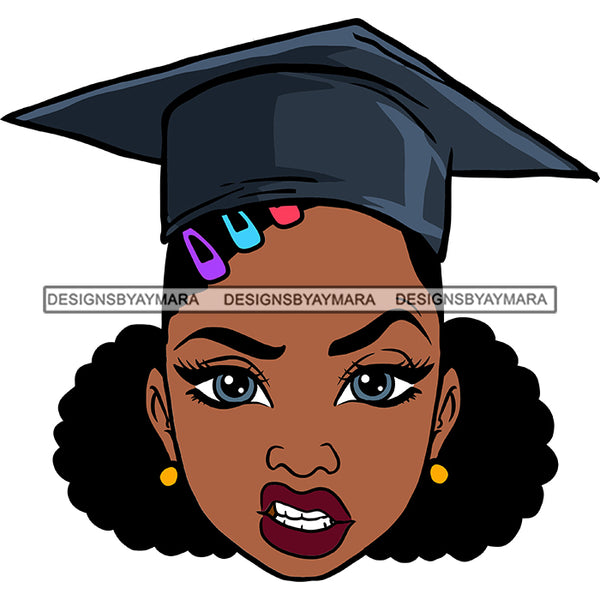 Afro Woman Graduate Wearing Cap Angry Face Academic Achievement Diploma Graduation Pigtails Hairstyle SVG JPG PNG Cutting Files For Silhouette Cricut More