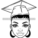 Afro Woman Graduate Wearing Cap Earrings Academic Achievement Graduation Cornrows Hairstyle B/W SVG JPG PNG Cutting Files For Silhouette Cricut More