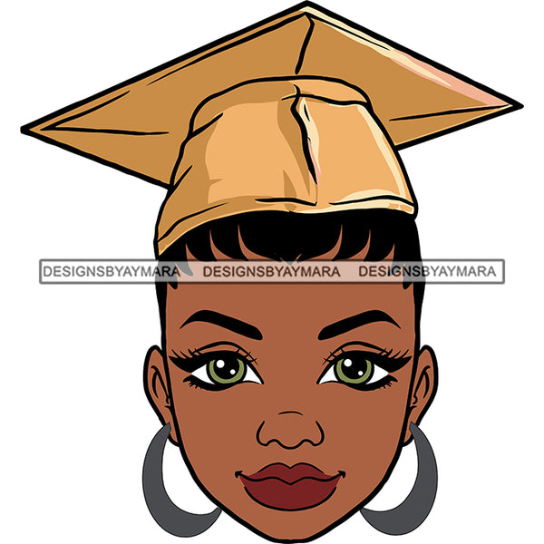 Afro Woman Graduate Wearing Cap Earrings Academic Achievement Graduation Cornrows Hairstyle SVG JPG PNG Cutting Files For Silhouette Cricut More