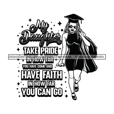 Afro Woman Graduate Life Quotes Academic Achievement Sunglasses Graduation Gown Cap Afro Hairstyle B/W SVG JPG PNG Cutting Files For Silhouette Cricut More