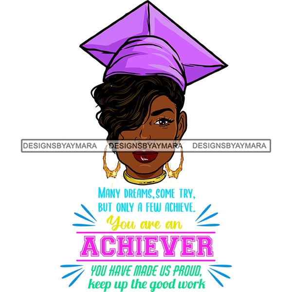 Afro Girl Graduation Quote Graduated Student Certificate College Illustration SVG JPG PNG Vector Clipart Cricut Silhouette Cut Cutting