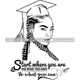 Afro Girl Graduation Quote Achiever Student Certificate College Illustration B/W SVG JPG PNG Vector Clipart Cricut Silhouette Cut Cutting