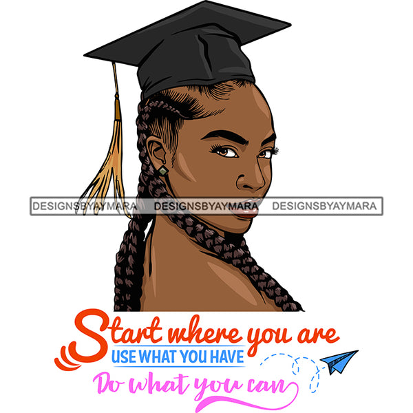 Afro Woman Graduate Wearing Cap Side View Life Quotes Academic Achievement Diploma Graduation Braids Hairstyle SVG JPG PNG Cutting Files For Silhouette Cricut More