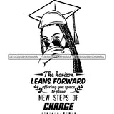 Afro Girl Graduation Quote Successful Student Certificate College Illustration B/W SVG JPG PNG Vector Clipart Cricut Silhouette Cut Cutting