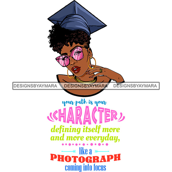 Afro Girl Graduation Quote Awarded Student Certificate College Illustration SVG JPG PNG Vector Clipart Cricut Silhouette Cut Cutting