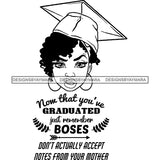 Afro Girl Graduation Quote Outstanding Student Certificate College Illustration B/W SVG JPG PNG Vector Clipart Cricut Silhouette Cut Cutting