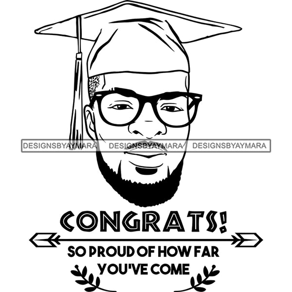 Afro Man Graduation Quote Outstanding Student Certificate College Illustration B/W SVG JPG PNG Vector Clipart Cricut Silhouette Cut Cutting